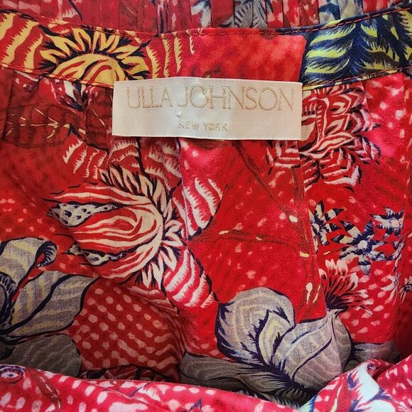 Ulla Johnson Mini Skirt Juno Tiered Pleated Poplin In Hibiscus Size 0 Red Cotton - Picture 4 of 9